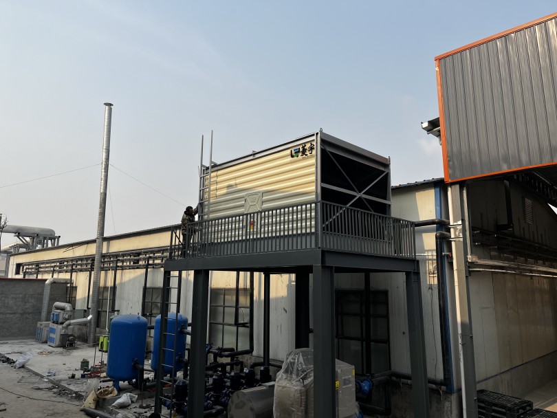 中央空调高效机房菱宇方形横流式钣金冷却塔安装完成