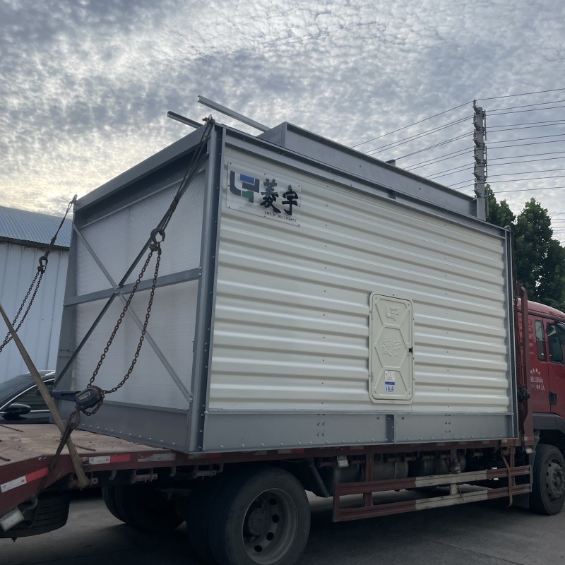 河南菱宇方形横流式高温型钣金冷却塔整体出货到安徽合肥